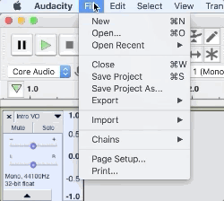 Audacity Save Project As