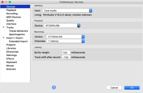 Configure Your Input on Audacity