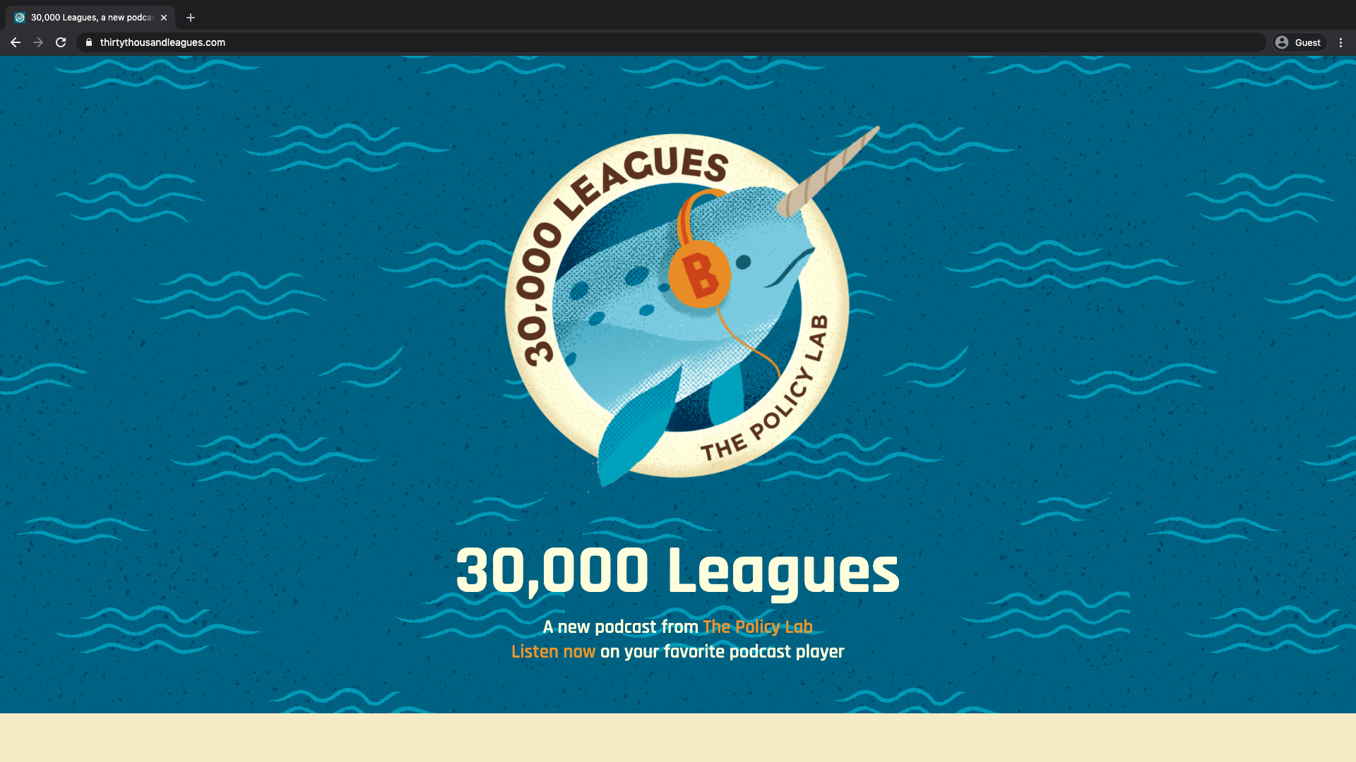 30000 leagues podcast website screenshot