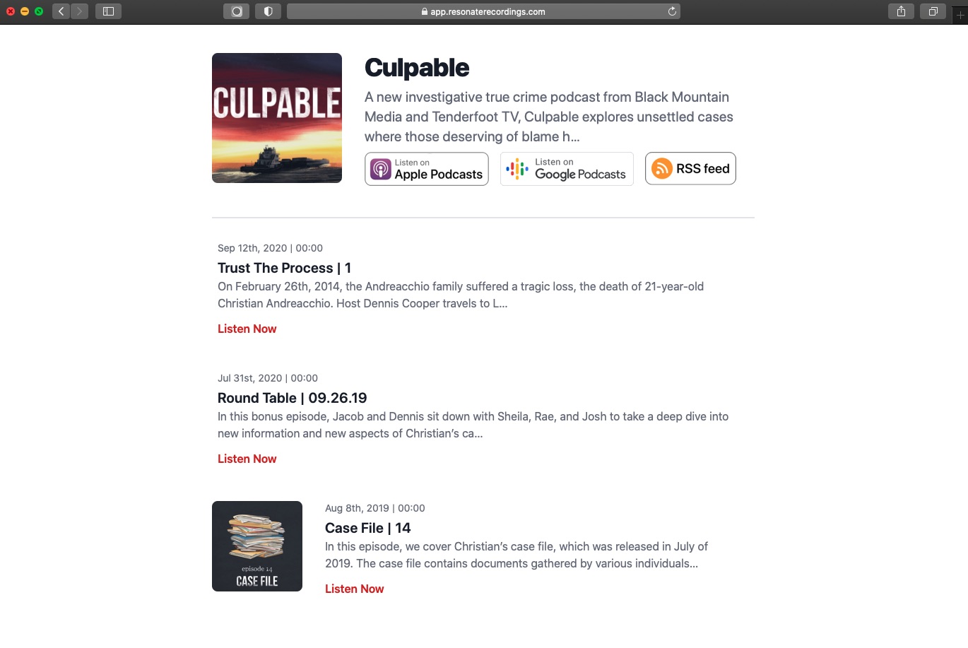 Resonate podcast hosting microsite