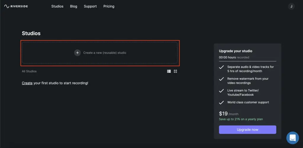 Creating a studio on riverside.fm