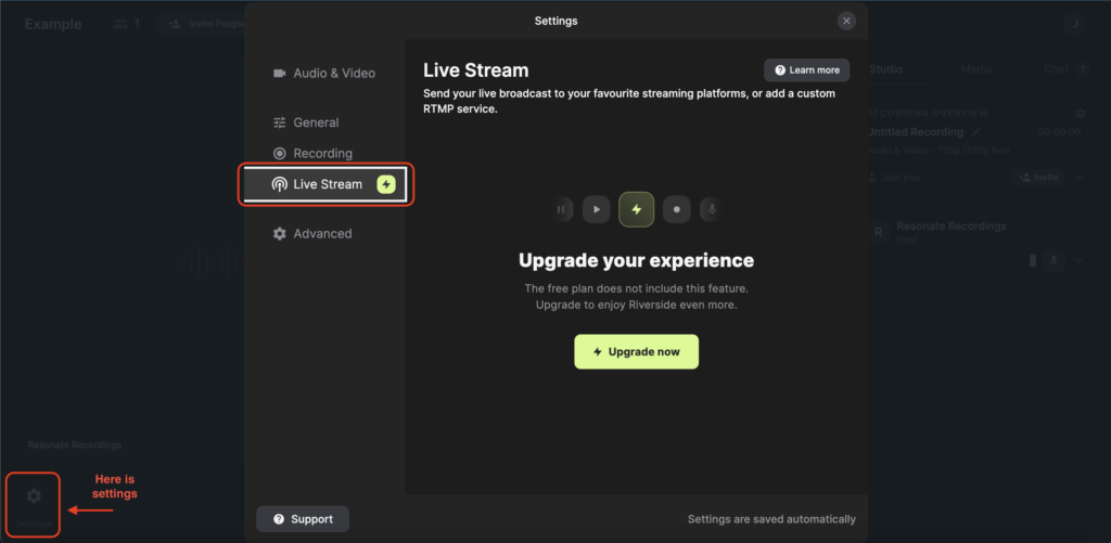You can now live stream your recordings with your guests on riverside.fm studio