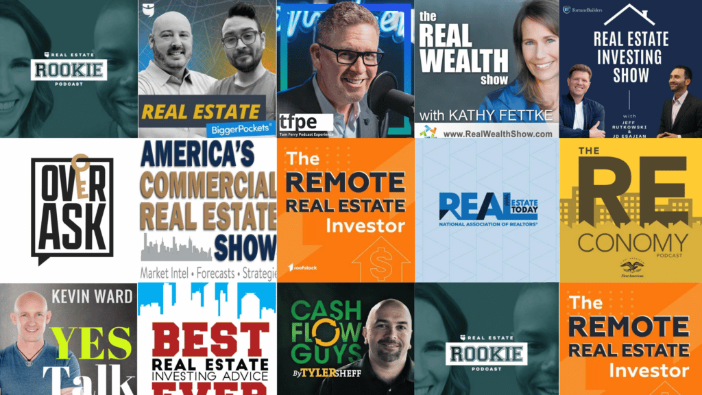 Collage of best real estate podcasts 2022
