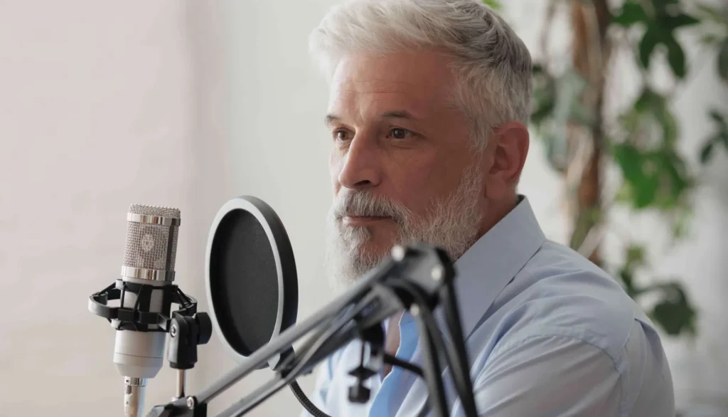 Old man with microphone