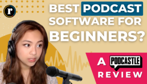 Young asian girl in front of a microphone describes if podcastle is the best podcast software for beginners and novices
