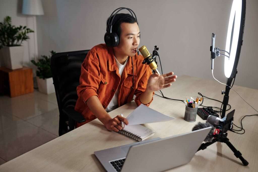 Man recording a podcast